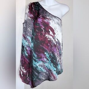 Bisou Bisou one shoulder print blouse women XS